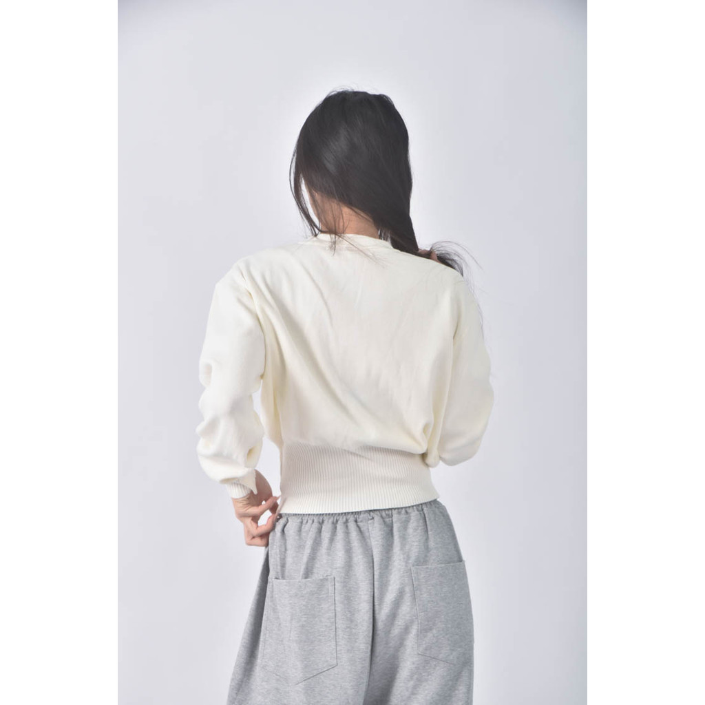 (L) squarebear排扣白色長袖上衣二手衣, , large