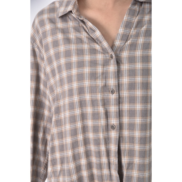 (XL) uniqlo質感棉質格紋棕色長袖上衣二手衣, , large