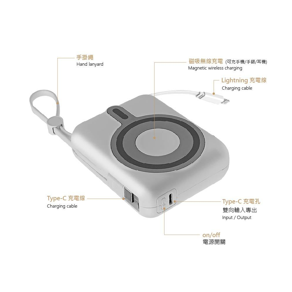 【MCK】3合1磁吸無線充自帶線行動電源10000mah 黑色, , large