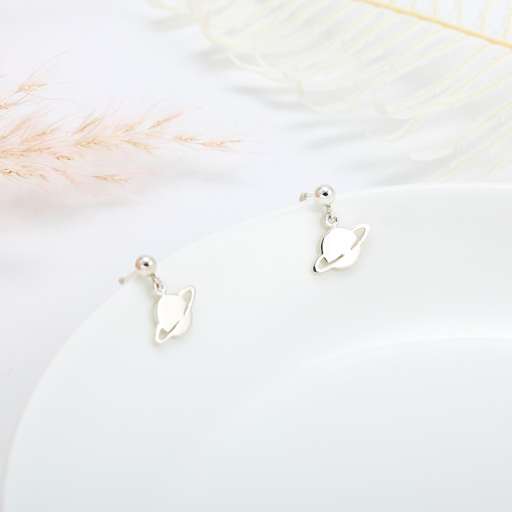 【Angel & Me】宇宙 土星 行星 Saturn 一對 s925 純銀 耳環 耳夾 情人節 禮物, , large