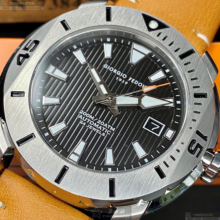 [星晴錶業]GiorgioFedon1919手錶,46mm,GF00031黑色錶面銀錶殼咖啡色真皮皮革錶帶款, , large