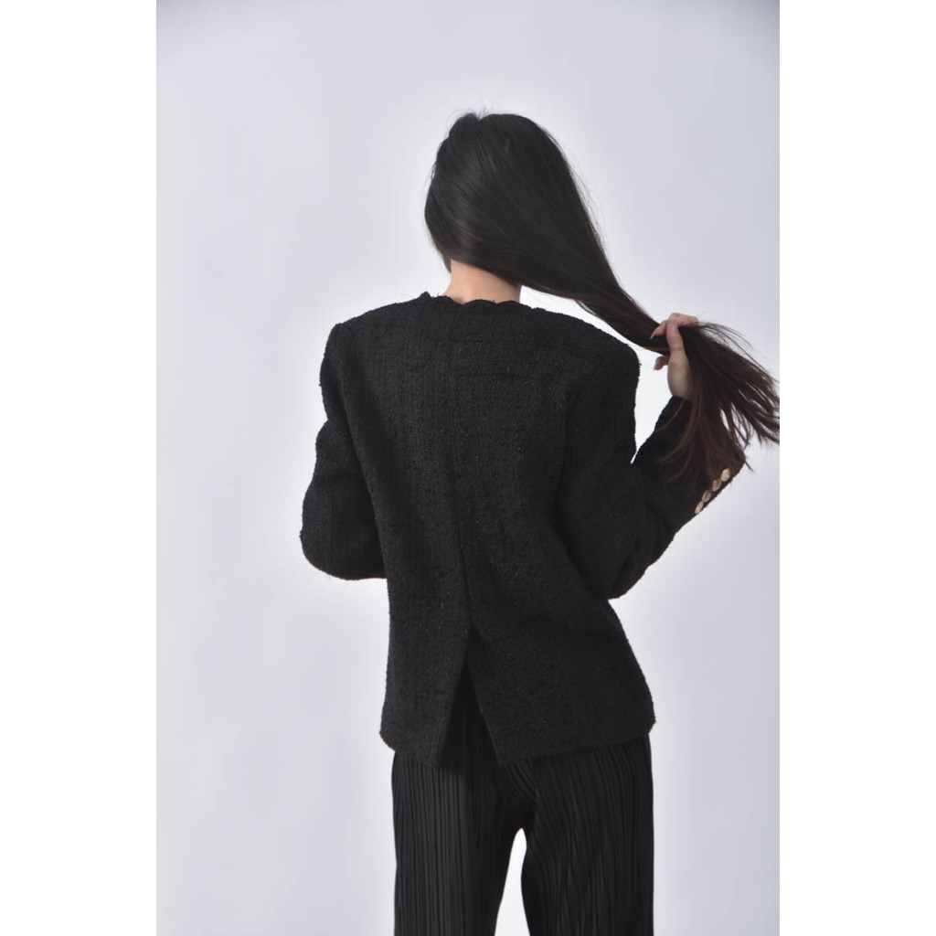 (S) we are小香風羊毛小香風黑色外套二手衣, , large