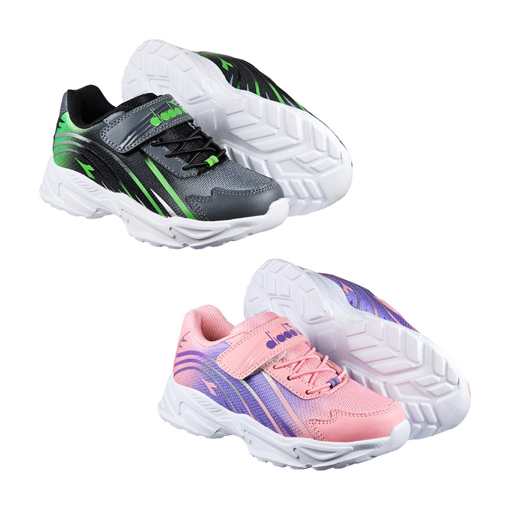 DIADORA迪亞多那 競速小將兒童運動鞋 童運動鞋 童鞋 寬楦 透氣 保護後跟 吸震 減壓 健康鞋墊 止滑 黑綠 粉紫, , large