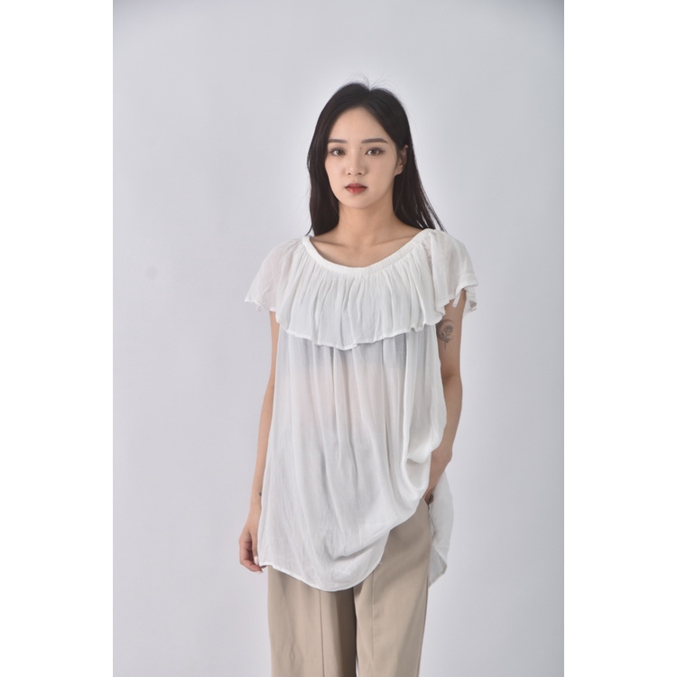 (S) hinge一字領白色短袖上衣二手衣, , large