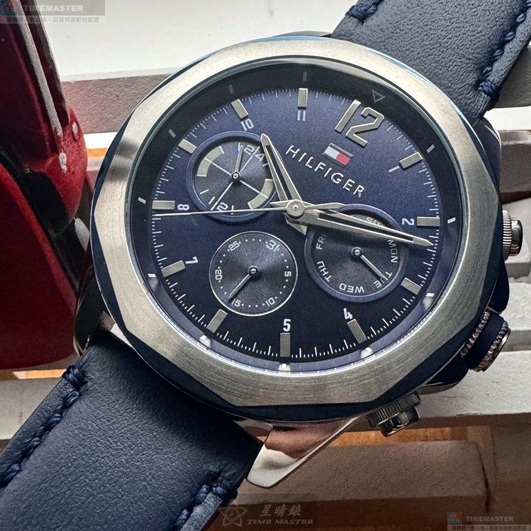 [星晴錶業]TommyHilfiger手錶,46mm,TH00064寶藍色錶面銀藍雙色錶殼寶藍真皮皮革錶帶款, , large