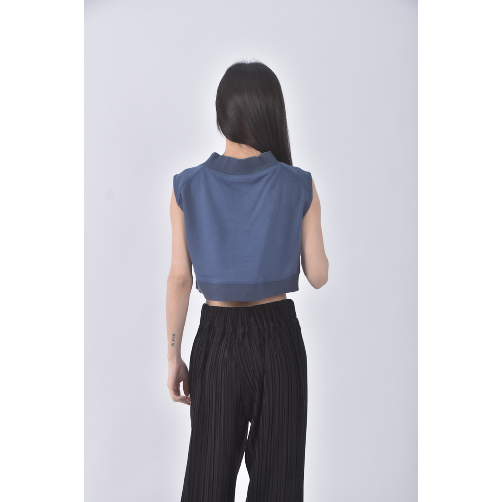 (S) aria質感修身短版棉質無袖綠色上衣二手衣, , large