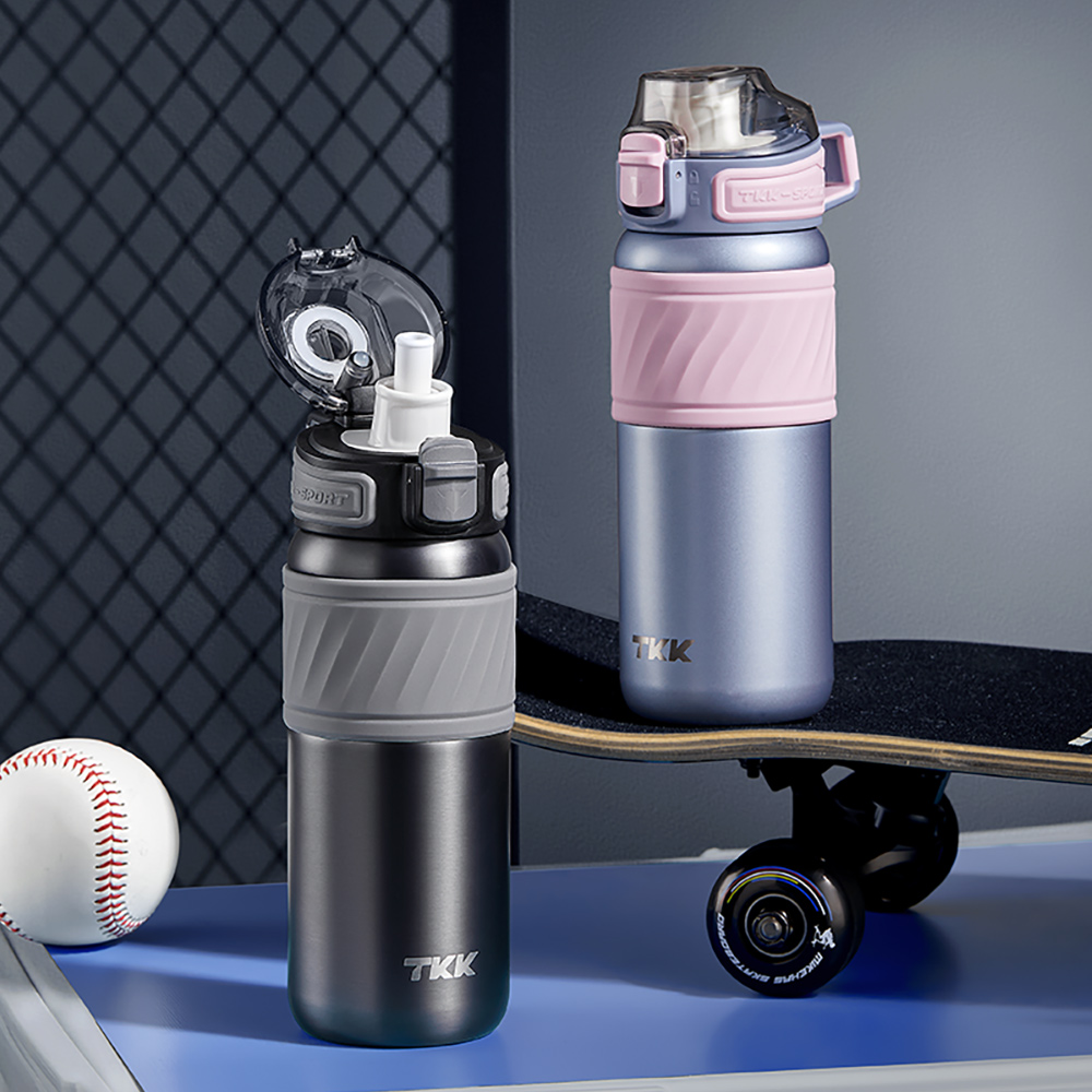 【TKK】哈崙運動 316不鏽鋼 兩用 隨手杯 保溫杯 運動水壺500ML(直飲+吸管)-夜瀾黑, , large