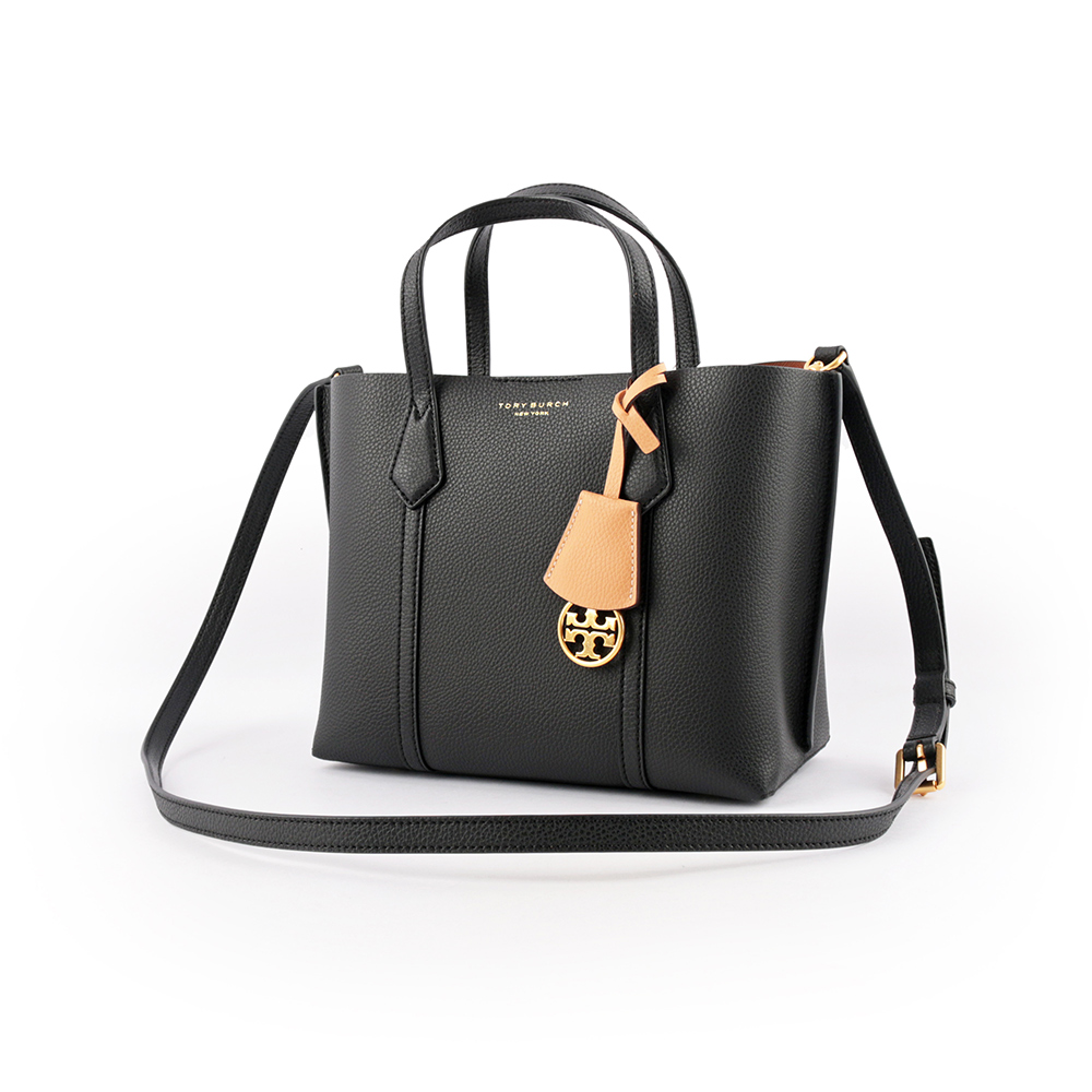 Tory Burch Perry 荔枝皮革三層小托特包/黑色, , large