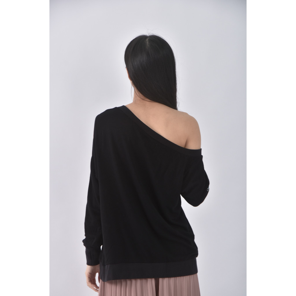 (M) lauren moshi棉質露肩黑色長袖上衣二手衣, , large