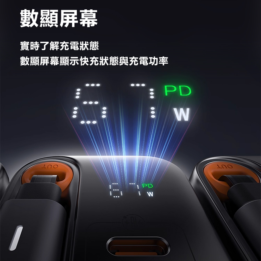 Mcdodo麥多多 LQ CH411 FreeGo系列GaN自帶USB-C伸縮線快充充電器67W A+C 美規共三口充電, , large