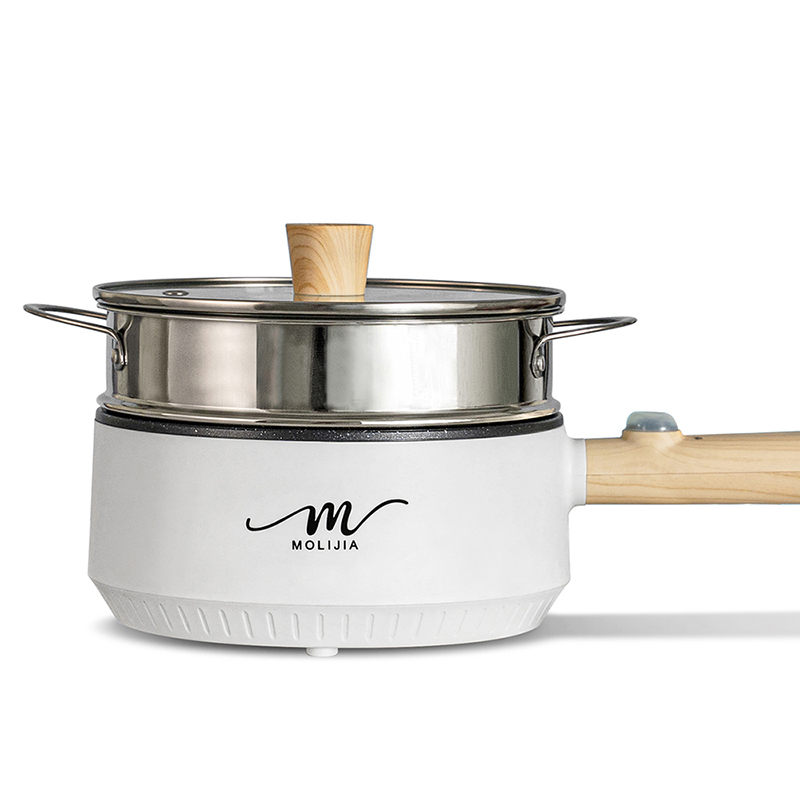 【MOLIJIA】1.6L-M18 Multifunctional Non-stick Electric Cooking Pot + M1812 Stainless Steel Steamer - White Wood Grain, , large
