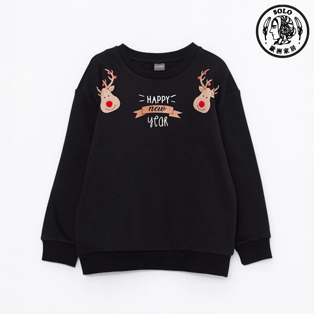 【SOLO Vintage】LCW Girls Cute Christmas + New Year Reindeer Sweater Made in Turkey 5-6y, , large