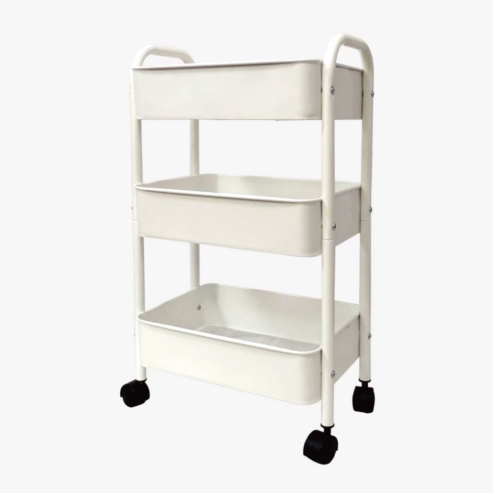 [沐澄家居] FL-520342 Q時尚免組裝三層籃車 馬卡龍白, , large