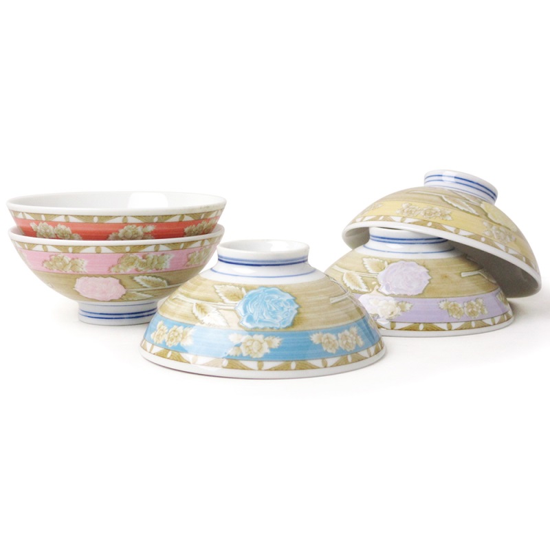 [豐名日本餐具] 4.0"飯碗禮盒組 一輪玫瑰五色入 / X04RB0-10-5