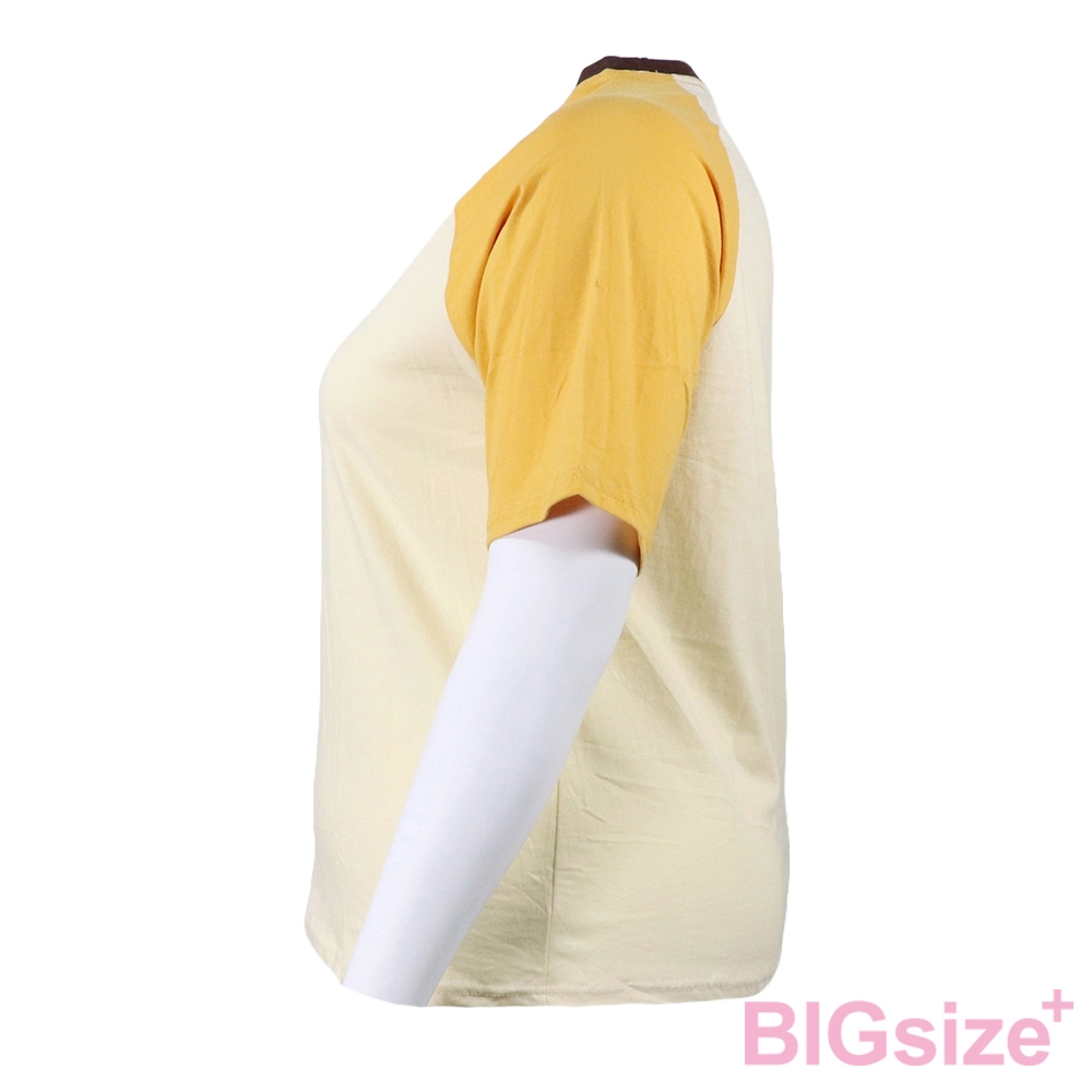 大尺碼-卡通印花 插肩 圓領T恤-紫/黃-0101152, , large