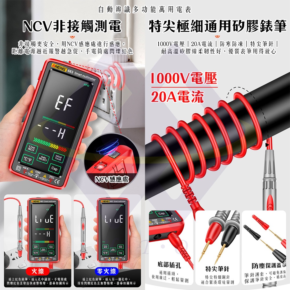 【禾統】自動辨識多功能萬用電錶 / 黑色 /附贈紅色保護殼 (萬用表 電錶 直交流電 全自動萬用錶 數位電表 數位型 萬用電表), , large