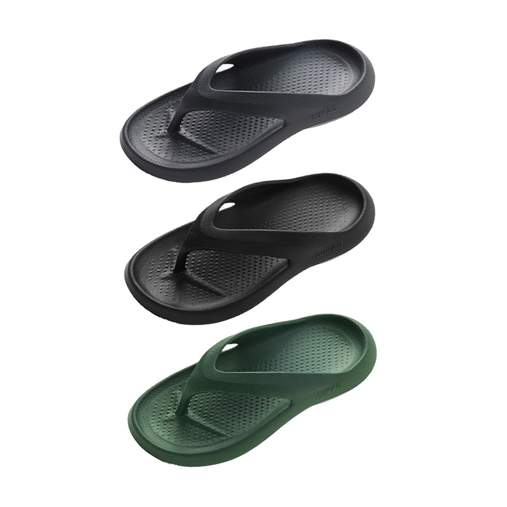 HANG TEN 一體成型環保夾腳拖鞋 男鞋 人字拖 旅遊 休閒 逛街 簡約 素色 柔軟 厚底 Q彈 耐磨 防滑 黑灰綠, , large