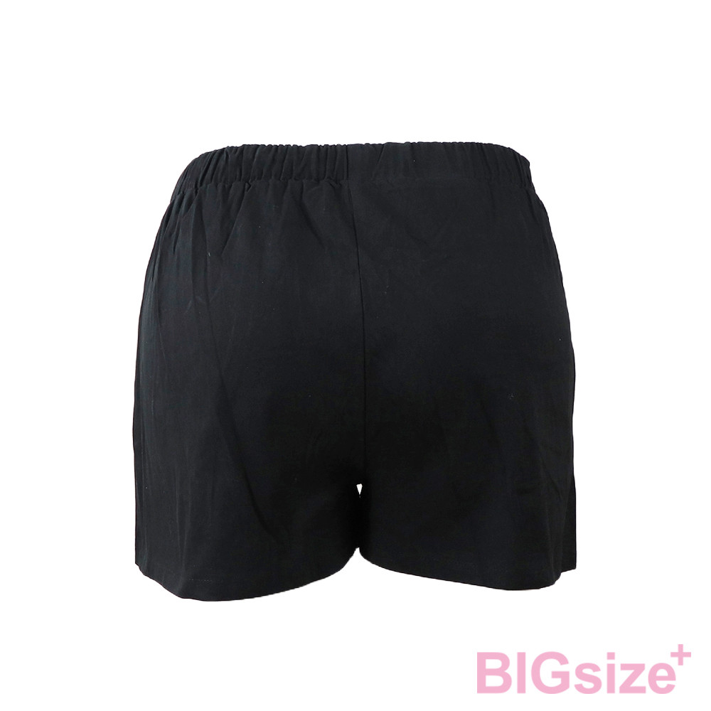 大尺碼-女款 鬆緊褲頭 工裝 短褲-黑/卡其-0105053, , large
