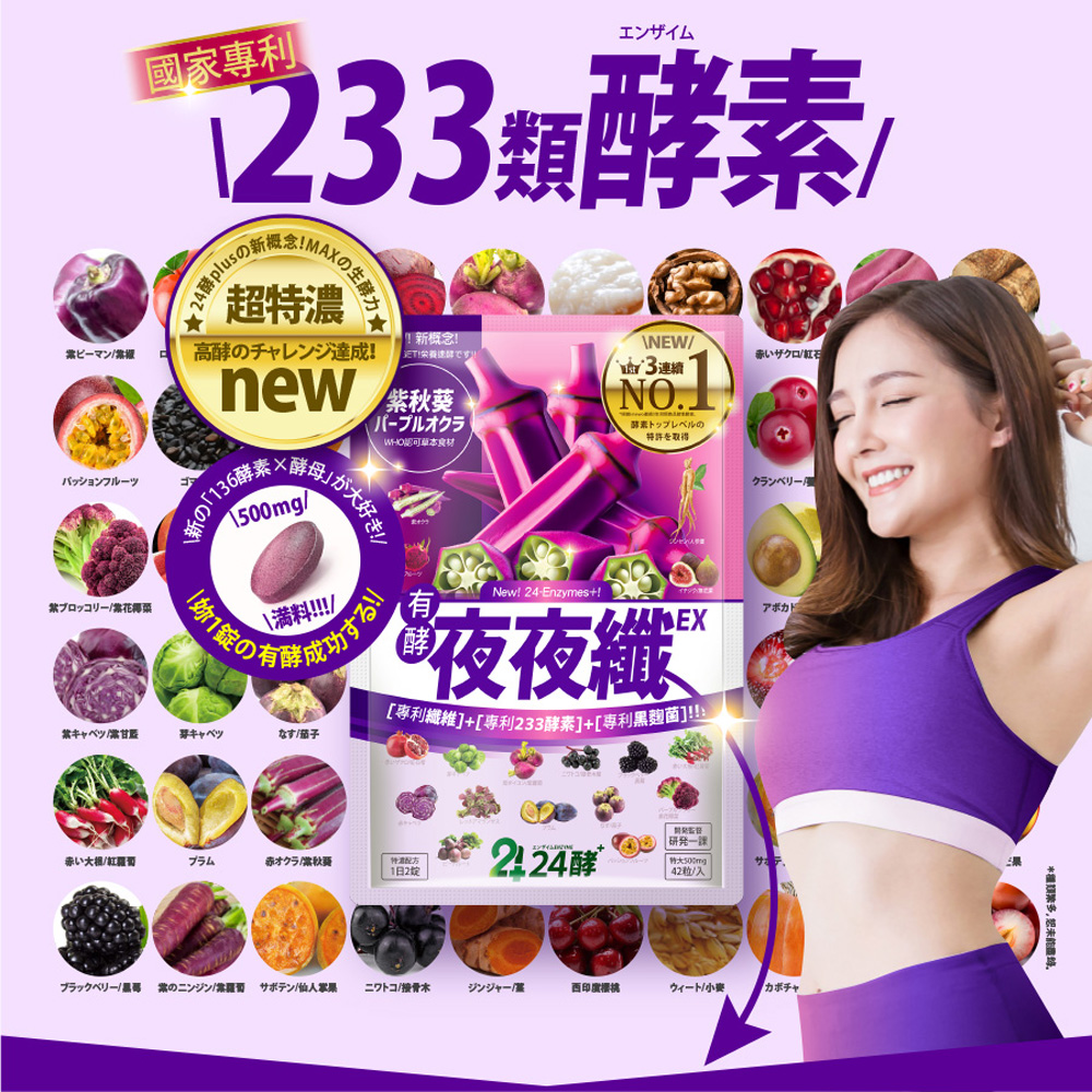 [LS] 新No.1 [夜夜纖EX] 42粒 【買一送一，共2包】有菌の夜酵素 睡好代謝好 比菲菌 龍根菌 LP菌 233酵素 睡眠 暢快 有酵 益生菌 GABA 色胺酸 人蔘 送禮, , large