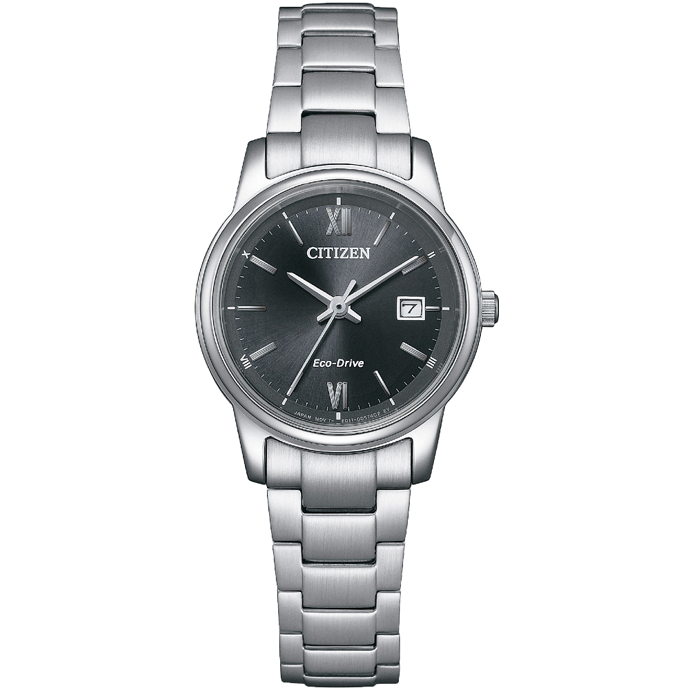 CITIZEN 星辰 光動能簡約女錶-銀x黑 EW2318-73E, , large