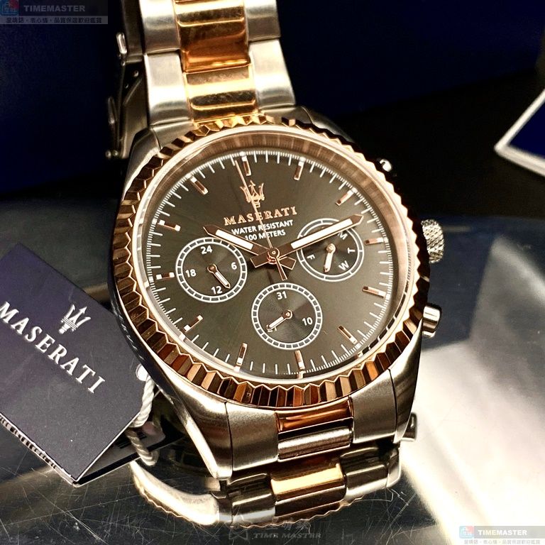 [星晴錶業]MASERATI手錶,42mm,R8853100020古銅色錶面玫瑰金錶殼金銀相間精鋼錶帶款, , large