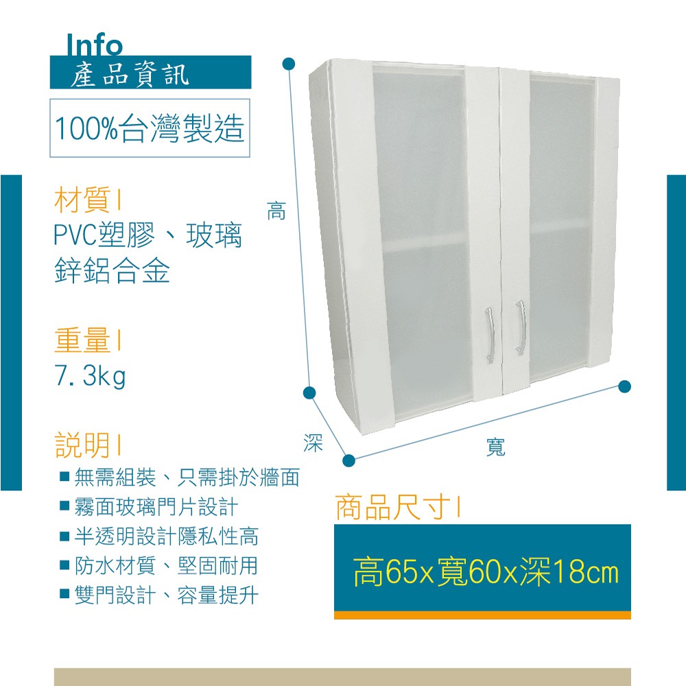 【雙手萬能】防水塑鋼霧面雙門浴櫃 (吊櫃 收納櫃 置物櫃 防潮抗蟲 ), , large