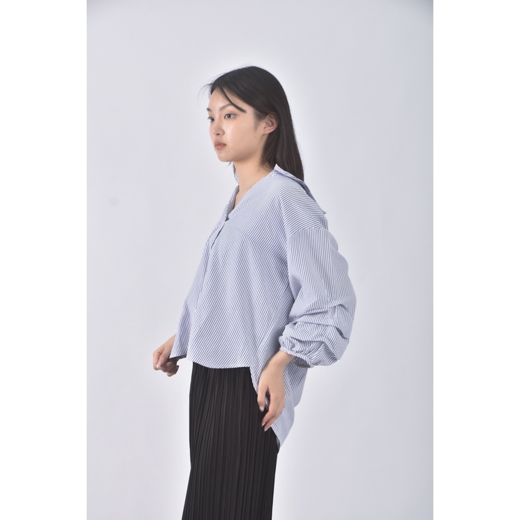 (L) continuer de nice claup質感條紋藍色長袖上衣二手衣, , large