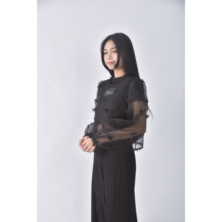 (S) x party韓牌質感透膚黑色罩衫二手衣, , large