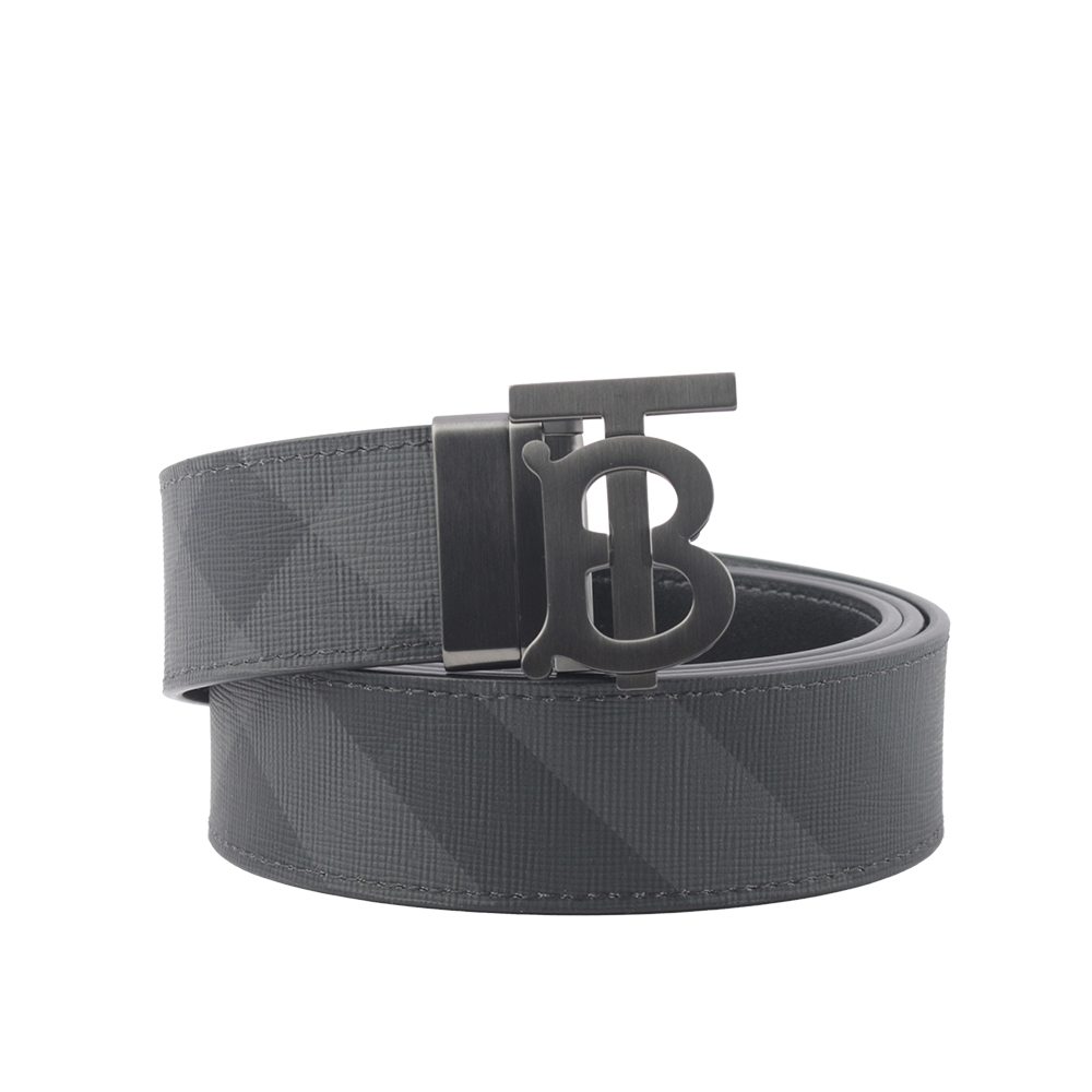 BURBERRY TB Logo 帆布及牛皮寬3.5cm雙面可用皮帶100cm/炭灰/石墨黑, , large