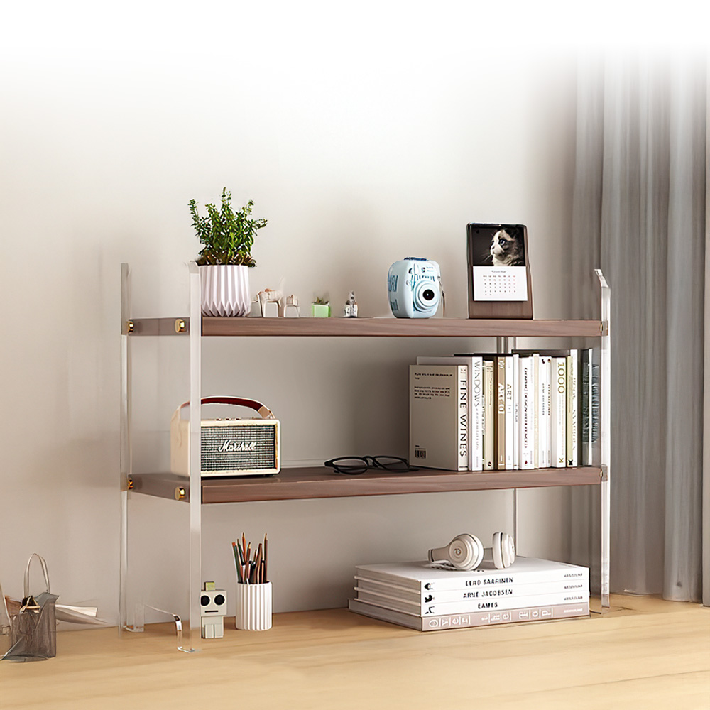 【上手家居】壓克力香水架40cm-雙層 雙層40cm-胡桃色(桌上置物架/香水收納架/桌上層架/桌面收納架/化妝架), , large