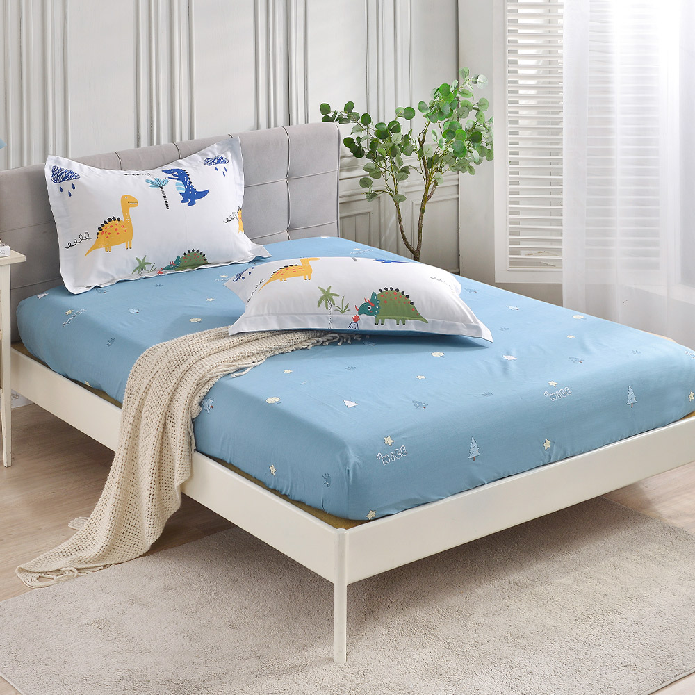 【Betrise】Blue Dinosaur | Environmentally friendly printing and dyeing anti-mite and antibacterial 100% combed cotton dual-purpose quilt and bed sheet set - Large size, , large