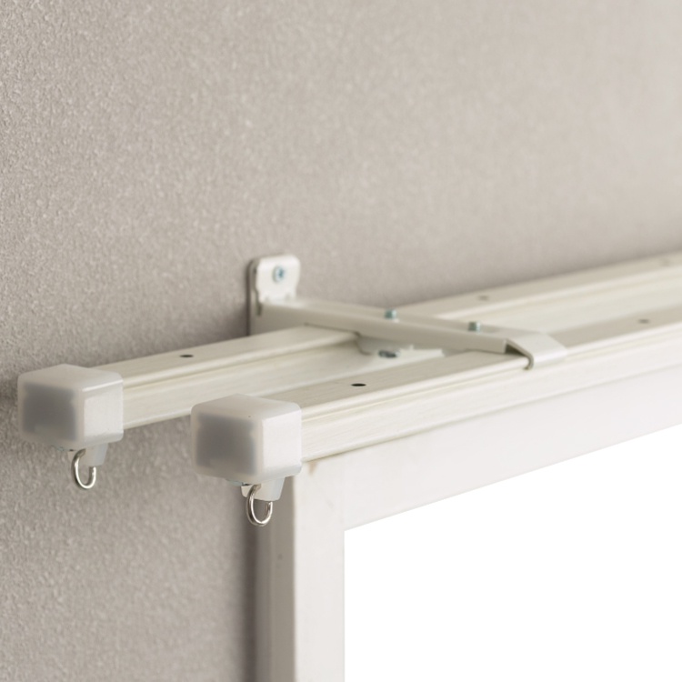 Double Track Wood Grain Extendable Curtain Rail – Japan Made | DIY Curtain Rod | Ceiling Mount | Fits Curtain Boxes | 1.1-2.0M Milky White Wood Grain, , large