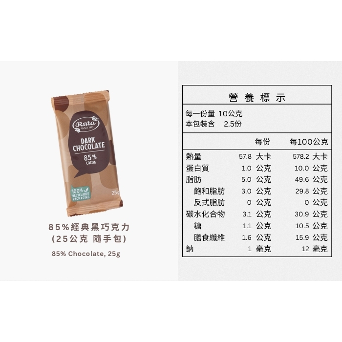 露特85% 經典黑巧克力 (25公克 隨手包), , large