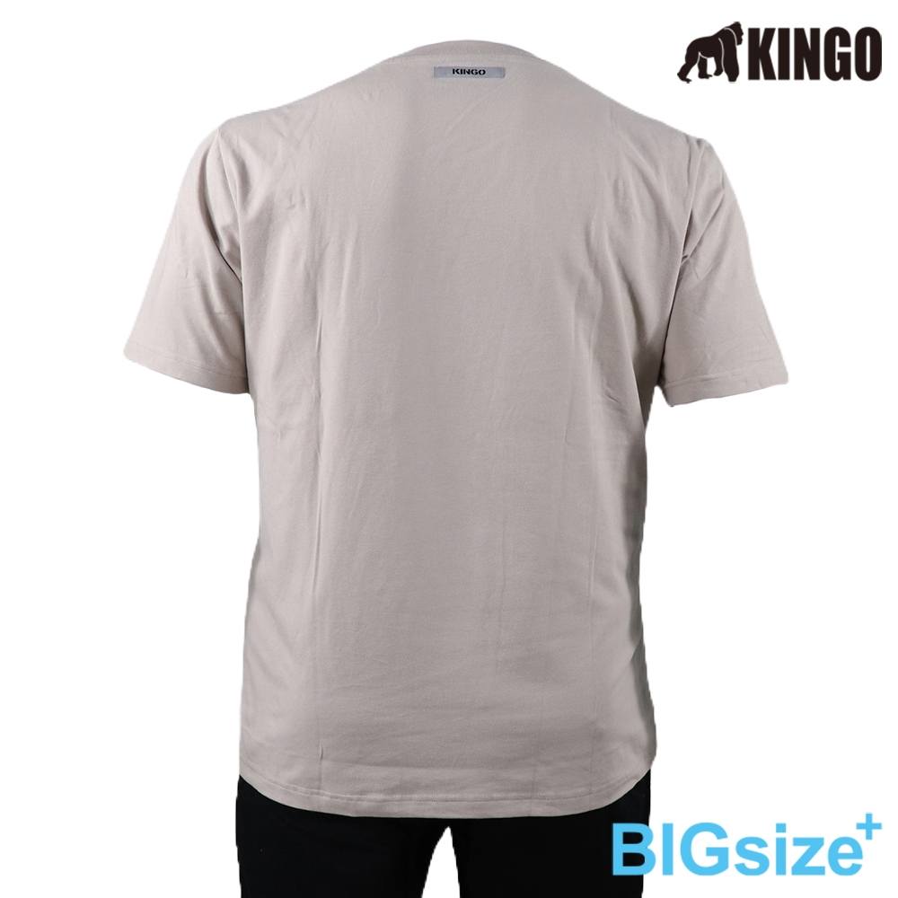 KINGO-大尺碼-男款 圓領T恤-灰卡其-413115, , large