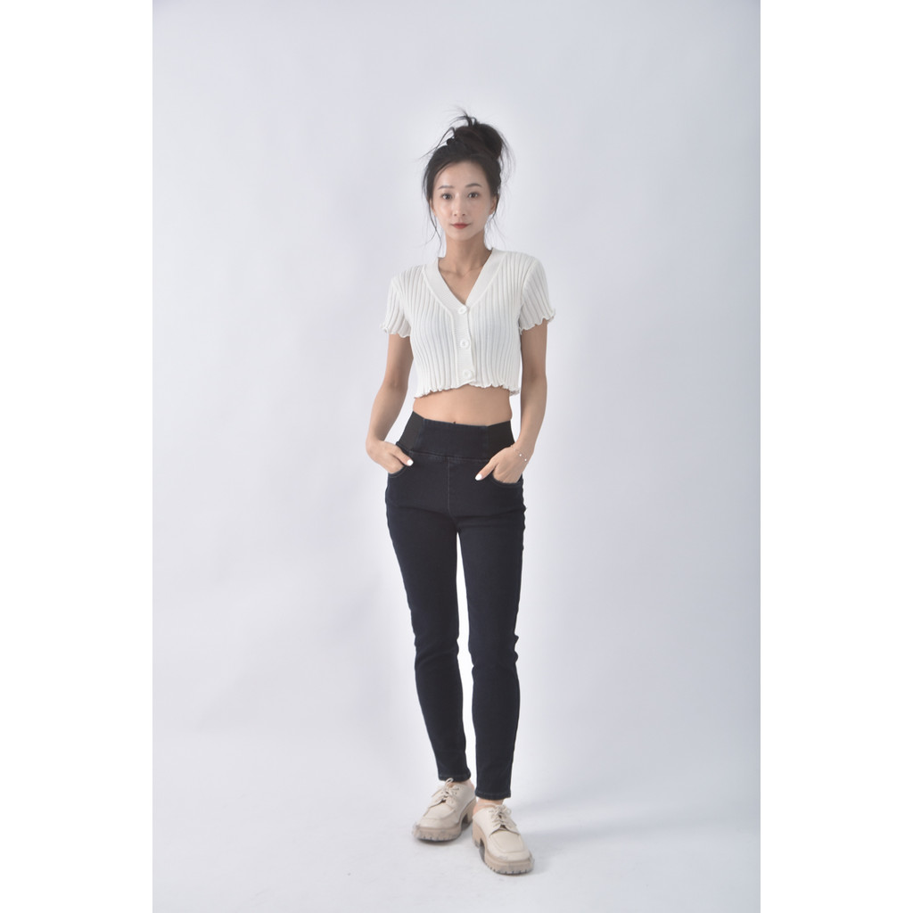 (M) 欣晴服裝高腰棉質高腰藍色長褲二手衣