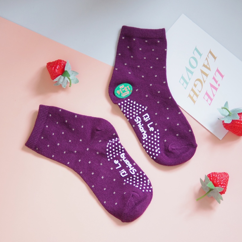 [Kaimei Cotton] 12 pairs of random excellent MIT Taiwan made pure cotton 1/2 non-slip children's socks water jade dot style 13-16cm, , large