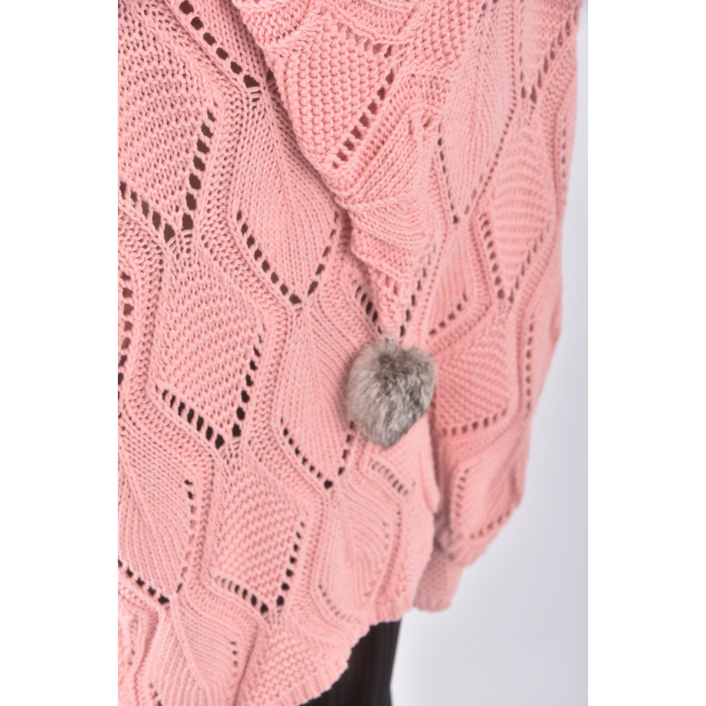 (L) 質感針織連帽粉色外套二手衣, , large