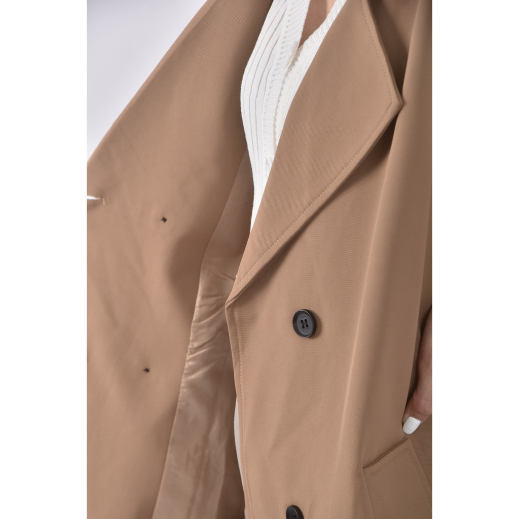 (L) j j西裝無袖排扣棕色綁帶外套二手衣, , large