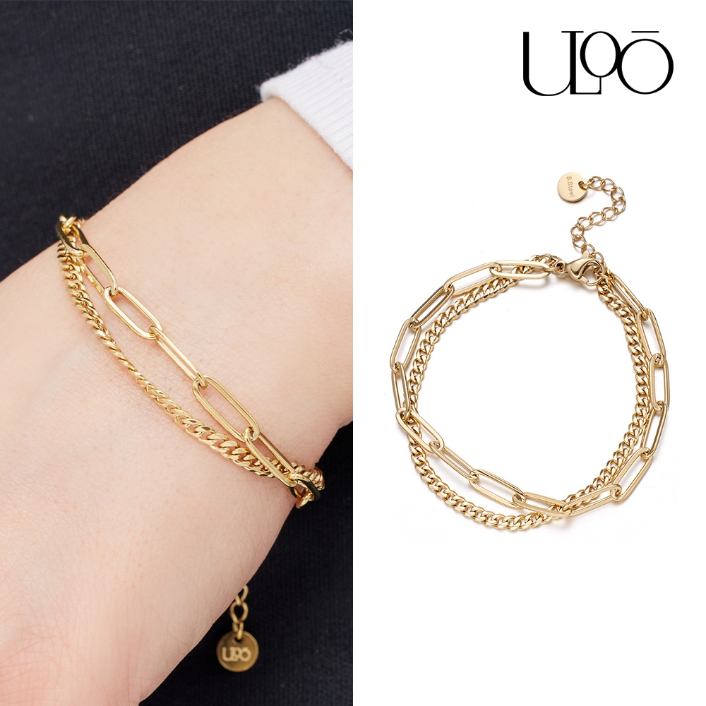ULOO Glimmer 優雅雙層次設計手鍊-金色 UB2000310, , large
