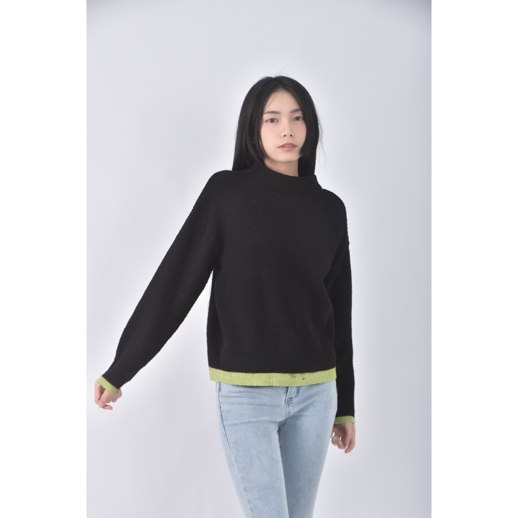 (M) 質感圓領黑色長袖上衣二手衣, , large