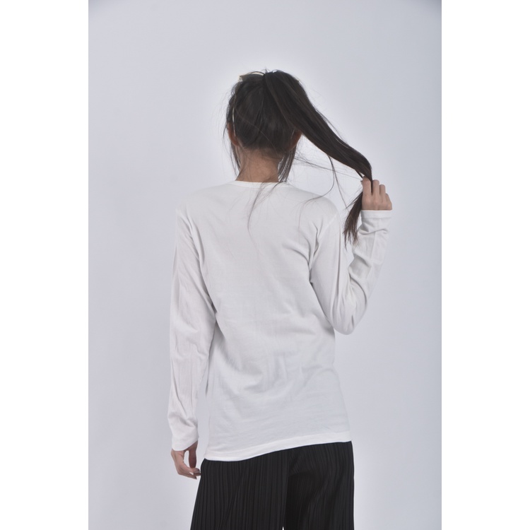 (S) 素色圓領白色長袖上衣二手衣, , large