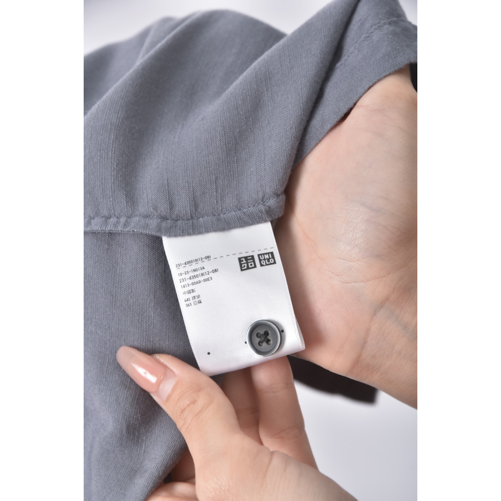 (2XL) uniqlo質感亞麻素面灰色短袖上衣二手衣, , large