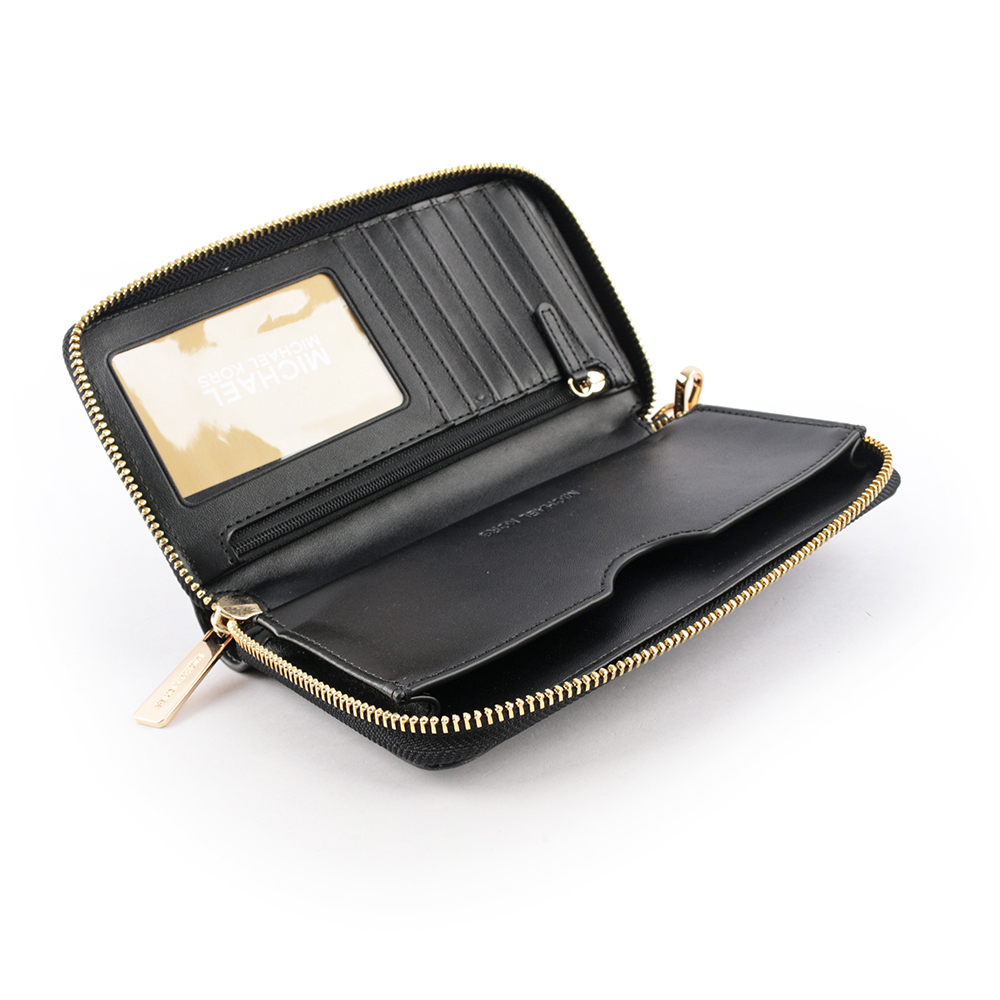 Michael Kors JET SET TRAVEL素面皮革中夾/手拿/黑色, , large