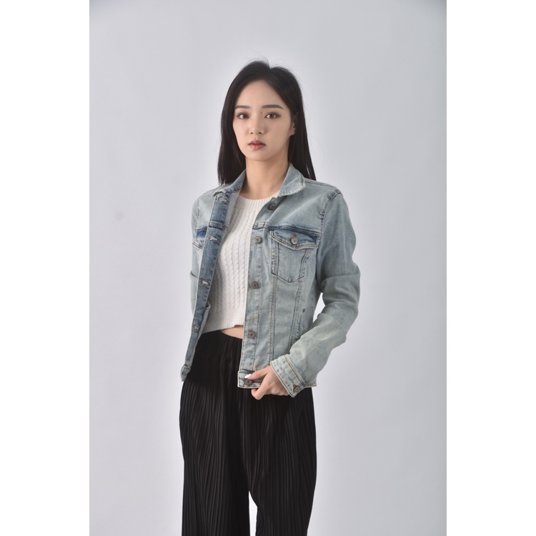 (S) bershka丹寧牛仔排扣藍色外套二手衣, , large