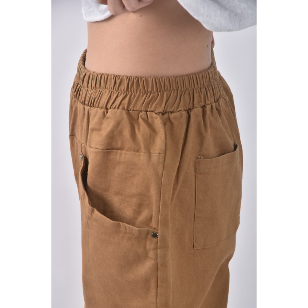 (L) 高腰質感素面棕色長褲二手衣, , large