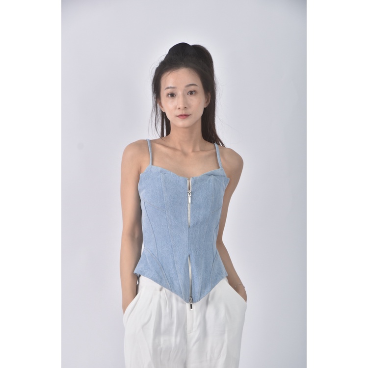 (S) 【安于晴Charlene私服】lseoul丹寧牛仔吊帶藍色上衣二手衣, , large