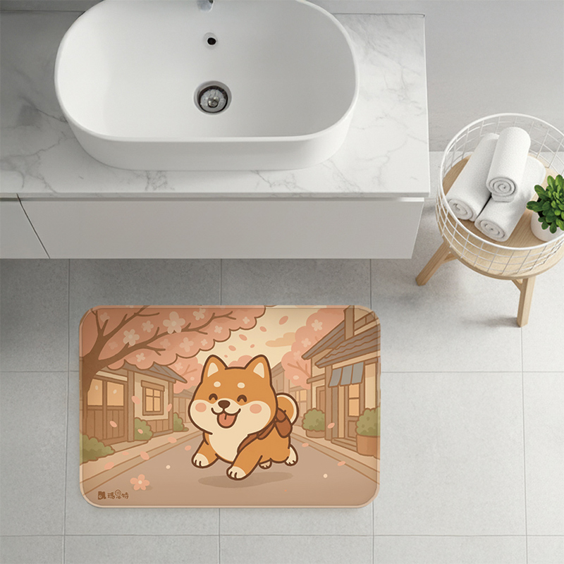 【怪獸】瑪思特 軟式珪藻土吸水地墊 萌犬系列 (60x40cm) - 櫻花柴, , large