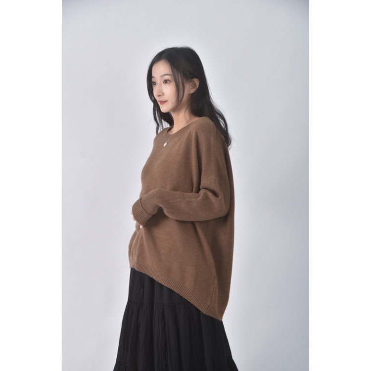 (XL) lativ質感圓領棕色毛衣二手衣, , large