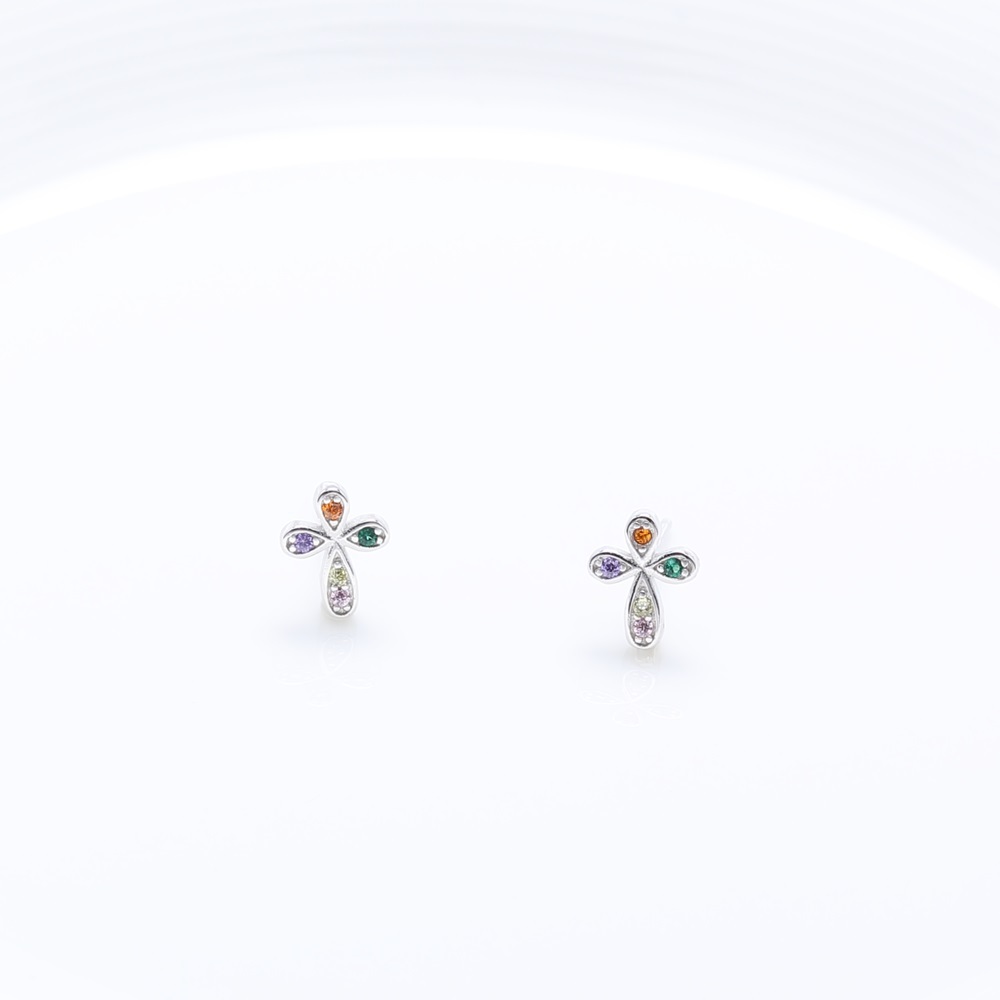 【Angel & Me】微鑲 彩鑽 十字架 s925 純銀耳環 耳夾 生日禮物, , large
