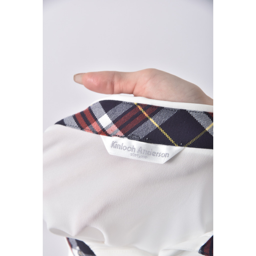 (M) kinloch anderson質感格紋白色長袖上衣二手衣, , large